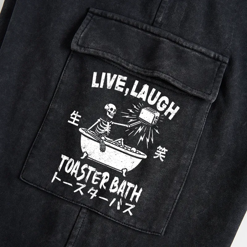 Tokyo-Tiger Funny Electric Shock Skeleton Washed Utility Sweatpants