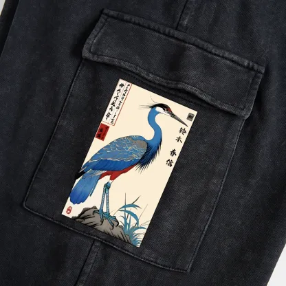 Tokyo-Tiger Colorful Crane Washed Utility Sweatpants