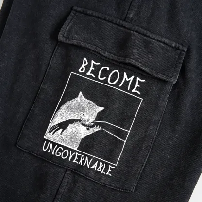 Tokyo-Tiger Cat Biting Arm Washed Utility Sweatpants