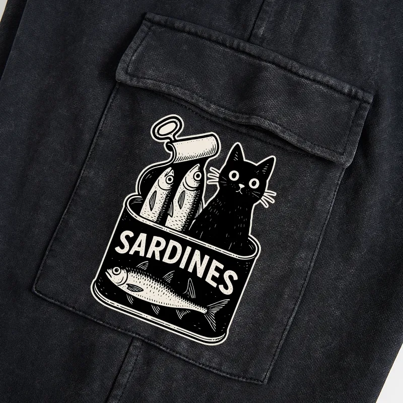 Tokyo-Tiger Cat And Canned Fish Washed Utility Sweatpants