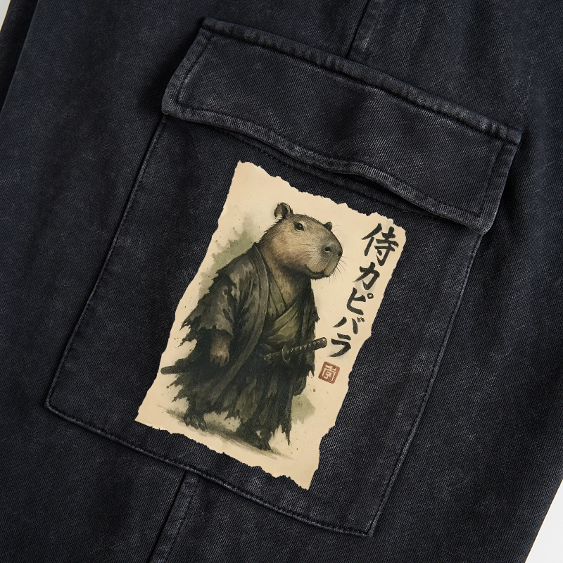 Tokyo-Tiger Capybara Samurai Washed Utility Sweatpants