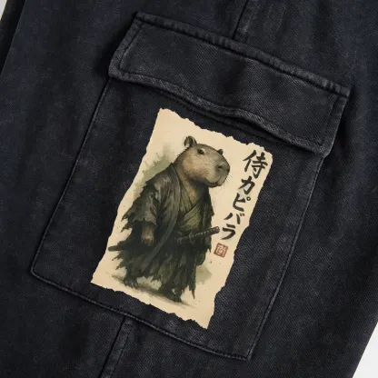 Tokyo-Tiger Capybara Samurai Washed Utility Sweatpants