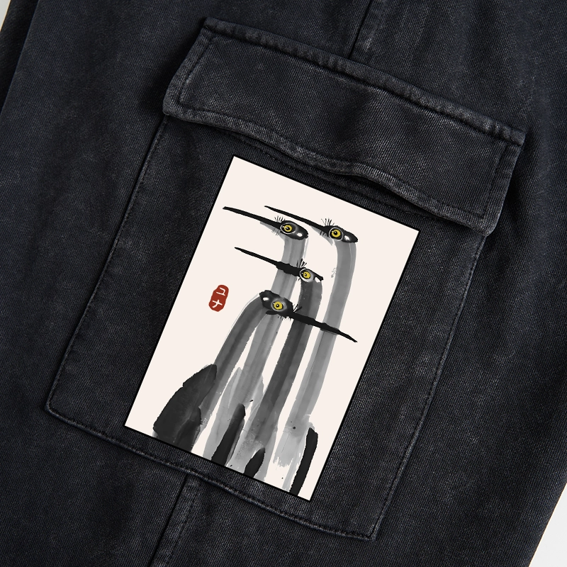 Tokyo-Tiger Japanese Crane Poster Washed Utility Sweatpants
