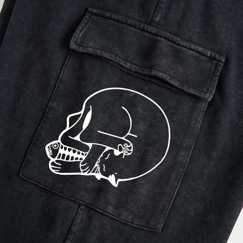 Tokyo-Tiger Funny Cat Eating Fish Washed Utility Sweatpants