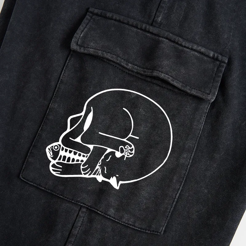 Tokyo-Tiger Funny Cat Eating Fish Washed Utility Sweatpants