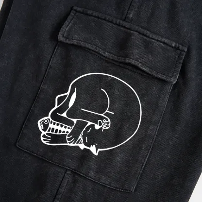 Tokyo-Tiger Funny Cat Eating Fish Washed Utility Sweatpants