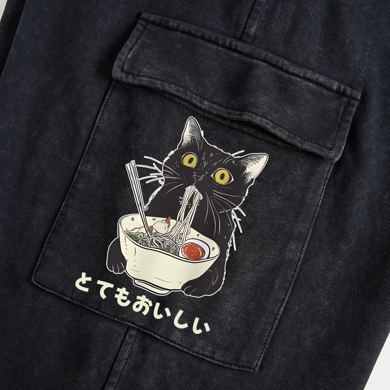 Tokyo-Tiger Cats Eat Ramen Noodles Washed Utility Sweatpants