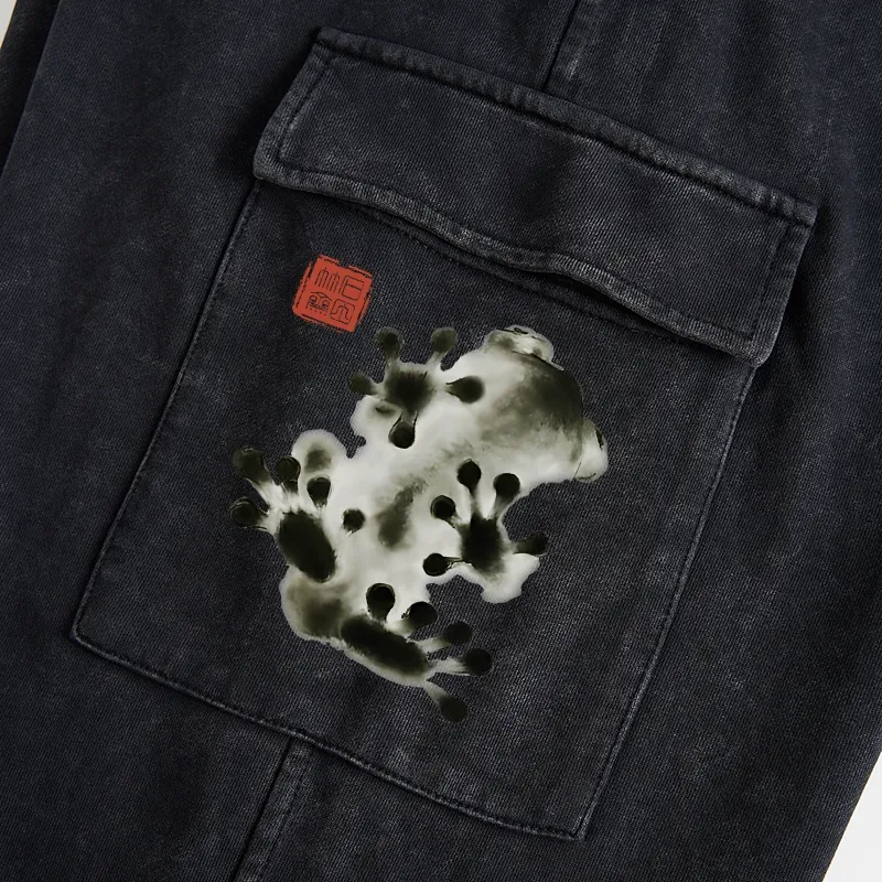 Tokyo-Tiger Ink Painting Frog Washed Utility Sweatpants