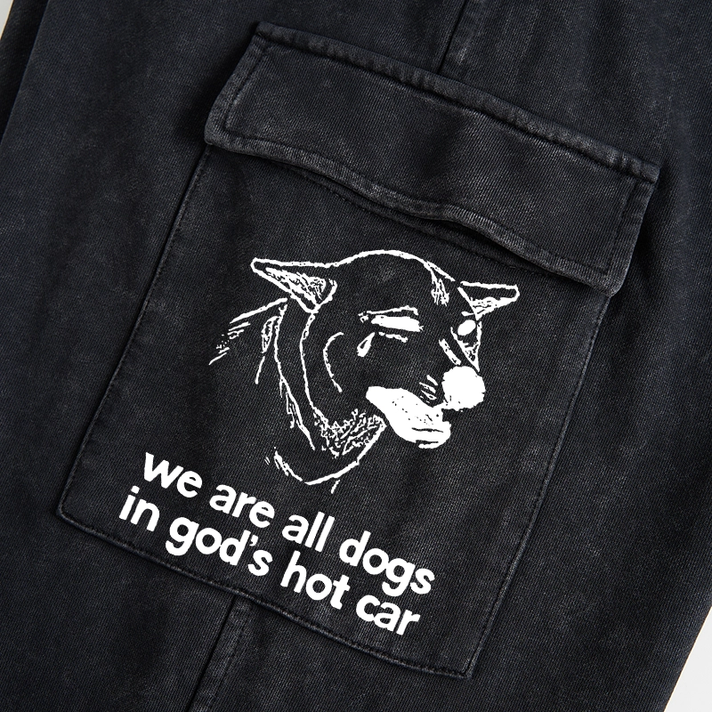 Tokyo-Tiger Sad Dog Funny Washed Utility Sweatpants