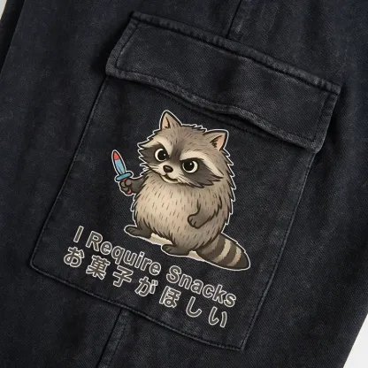 Tokyo-Tiger Raccoons Need Snacks Funny Washed Utility Sweatpants