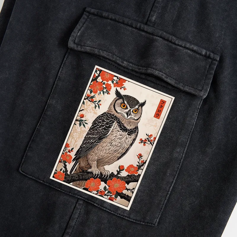 Tokyo-Tiger Vintage Japanese Owl Washed Utility Sweatpants