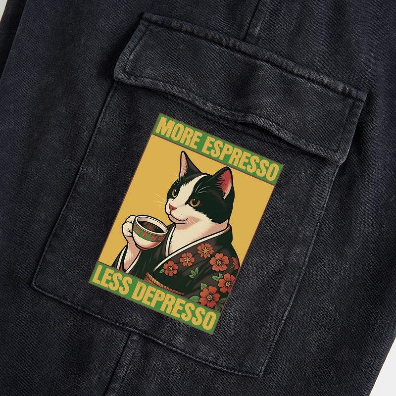 Tokyo-Tiger Tuxedo Cat Drinking Coffee Washed Utility Sweatpants