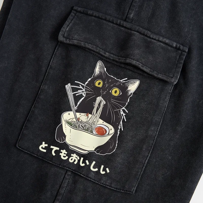 Tokyo-Tiger Cats Eat Ramen Noodles Washed Utility Sweatpants