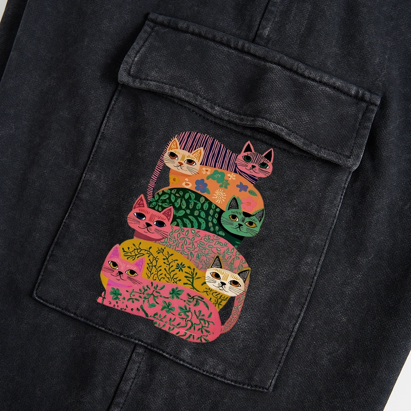 Tokyo-Tiger Colorful Cats Washed Utility Sweatpants