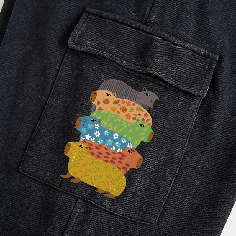 Tokyo-Tiger Colorful Capybaras Washed Utility Sweatpants