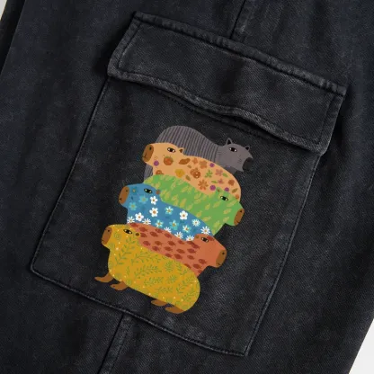 Tokyo-Tiger Colorful Capybaras Washed Utility Sweatpants