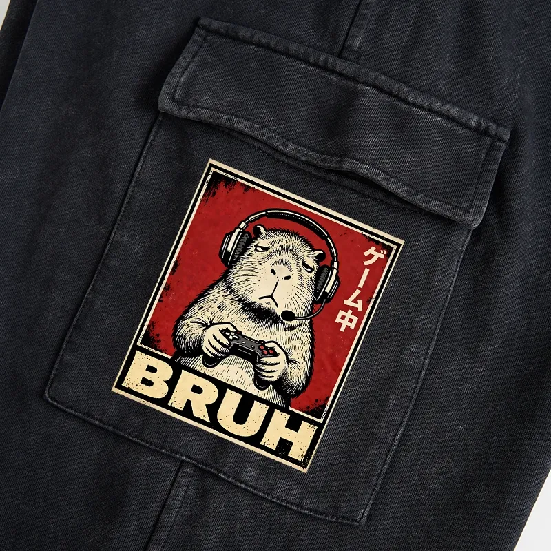 Tokyo-Tiger Funny Capybara Playing Games Washed Utility Sweatpants