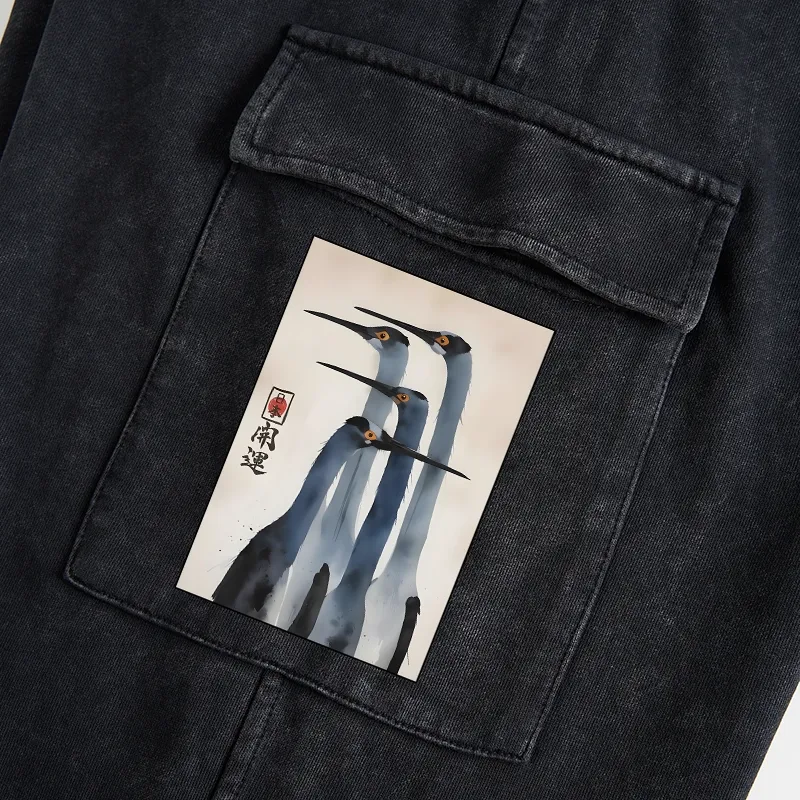 Tokyo-Tiger Retro Sandhill Crane Washed Utility Sweatpants