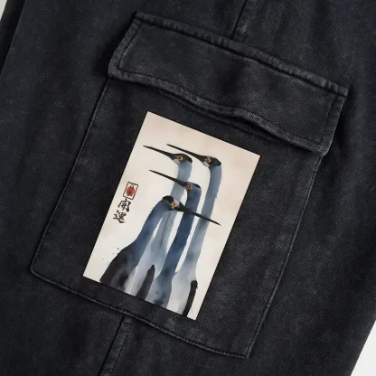 Tokyo-Tiger Retro Sandhill Crane Washed Utility Sweatpants