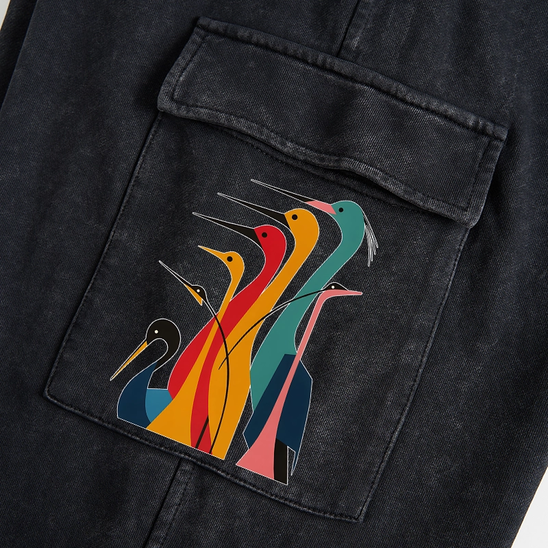 Tokyo-Tiger Various Types Of Cranes Washed Utility Sweatpants