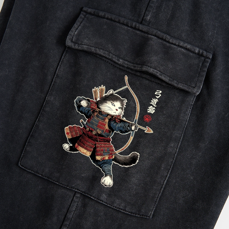 Tokyo-Tiger Kyudo Samurai Cat Washed Utility Sweatpants