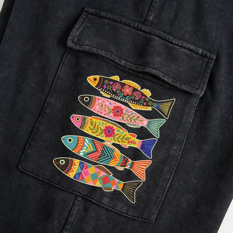 Tokyo-Tiger Colorful Patterned Fish Washed Utility Sweatpants