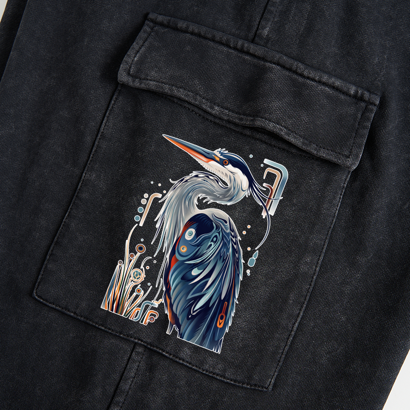 Tokyo-Tiger Stylish Blue Heron Washed Utility Sweatpants
