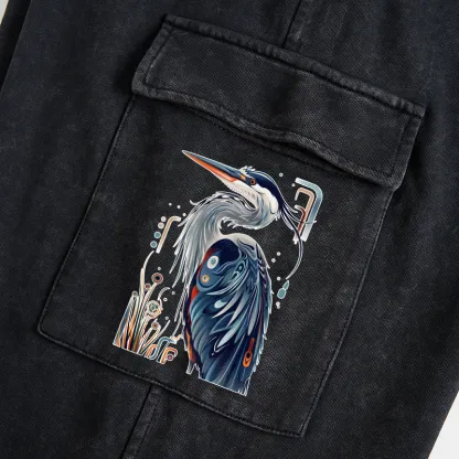 Tokyo-Tiger Stylish Blue Heron Washed Utility Sweatpants