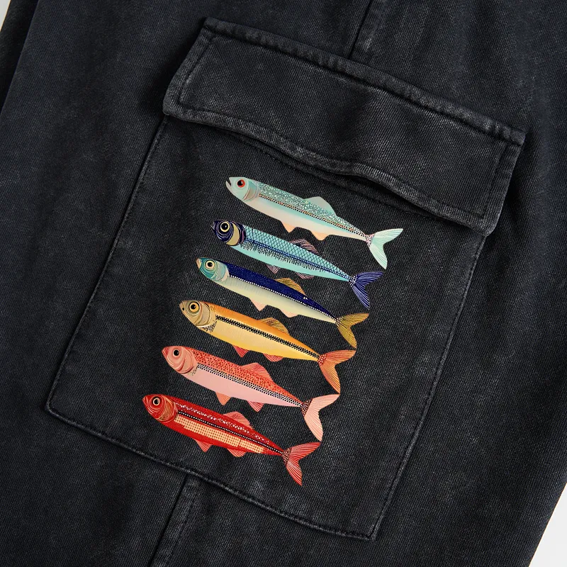 Tokyo-Tiger Colorful Fish Stack Washed Utility Sweatpants