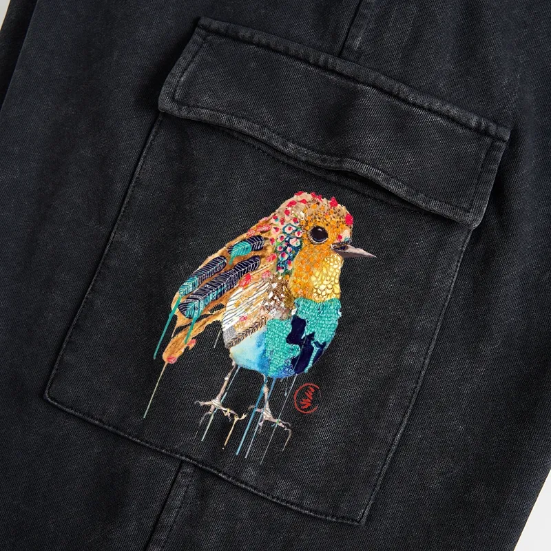 Tokyo-Tiger Sparkly Wild Bird Washed Utility Sweatpants
