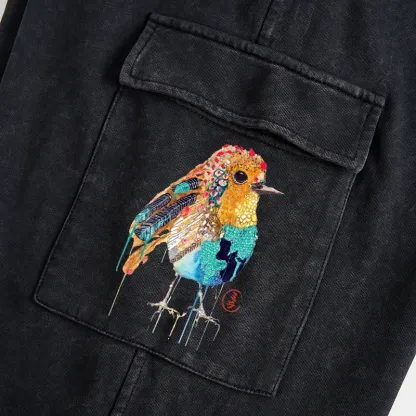 Tokyo-Tiger Sparkly Wild Bird Washed Utility Sweatpants