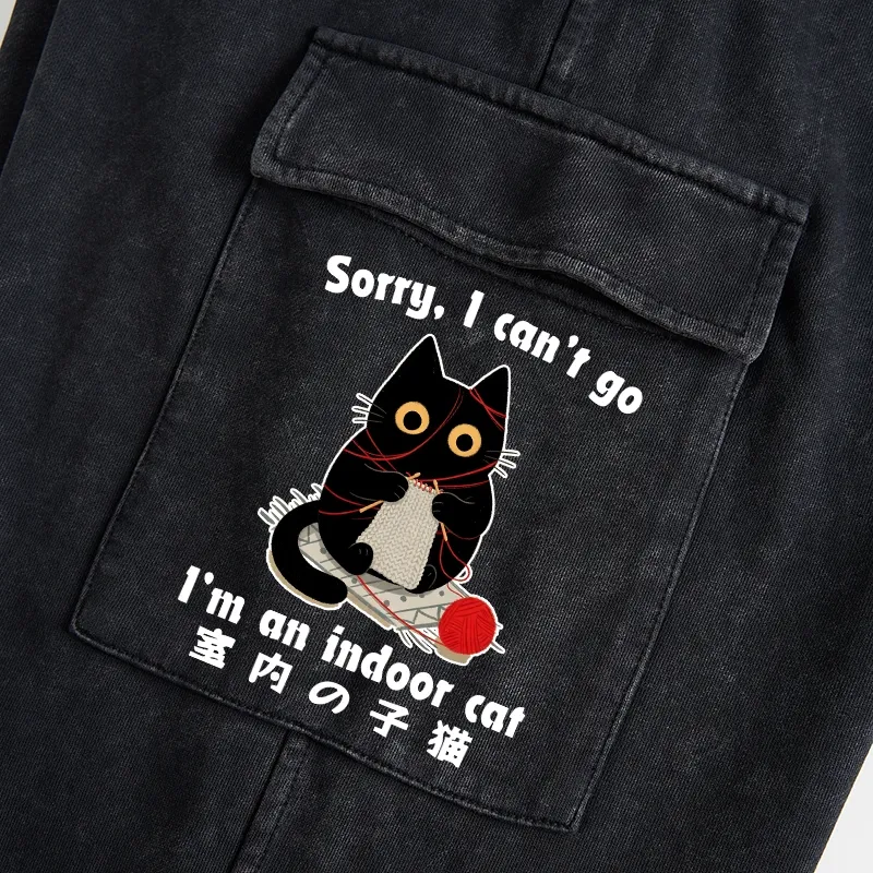 Tokyo-Tiger Indoor Cat Meme Washed Utility Sweatpants