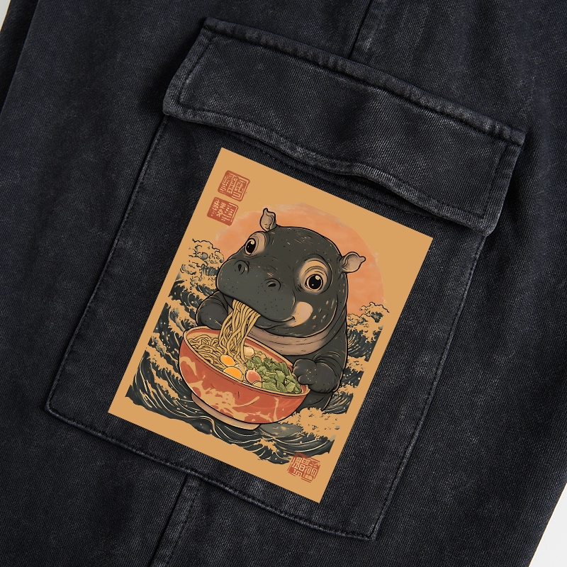 Tokyo-Tiger Moo Deng Eat Ramen Washed Utility Sweatpants