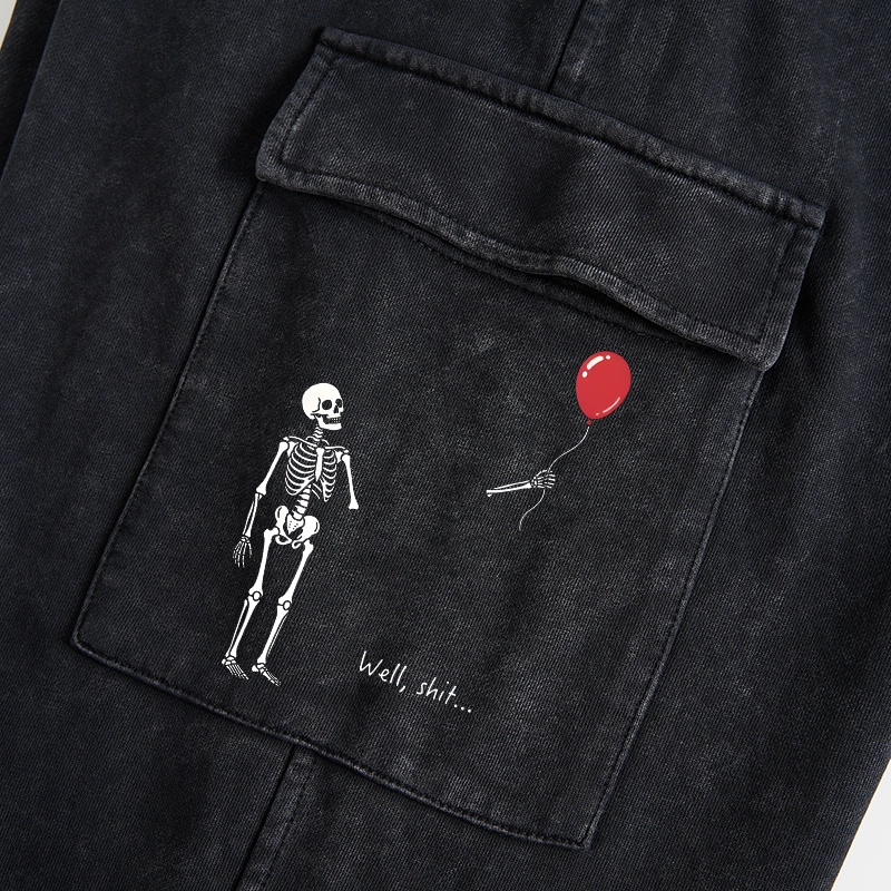 Tokyo-Tiger Skeleton Balloon Meme Washed Utility Sweatpants