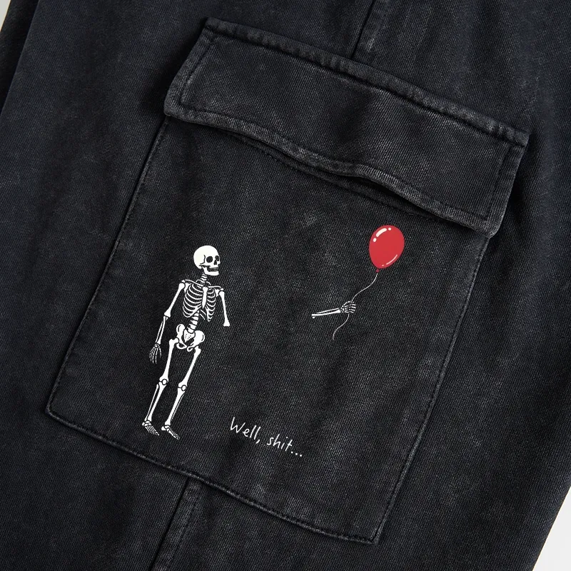 Tokyo-Tiger Skeleton Balloon Meme Washed Utility Sweatpants