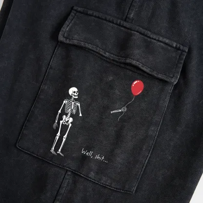 Tokyo-Tiger Skeleton Balloon Meme Washed Utility Sweatpants