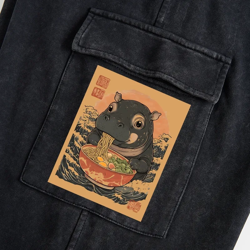Tokyo-Tiger Moo Deng Eat Ramen Washed Utility Sweatpants