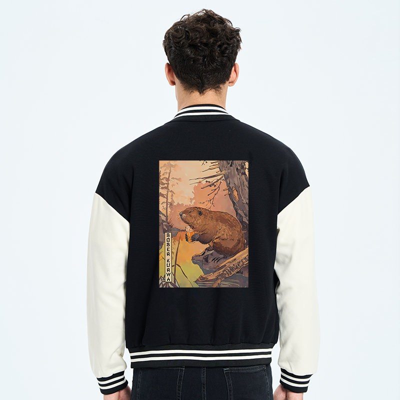 Tokyo-Tiger Beaver By The River Embroidery Varsity Jacket