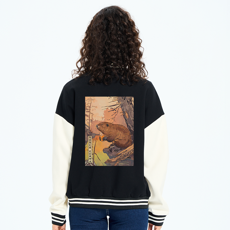 Tokyo-Tiger Beaver By The River Embroidery Varsity Jacket