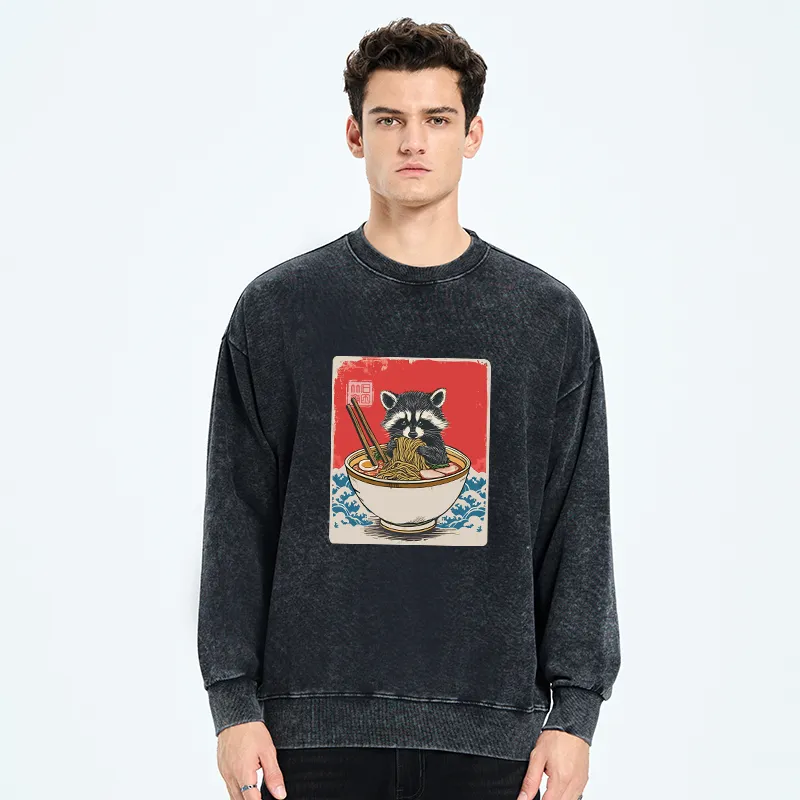 Tokyo-Tiger Ramen Lover Raccoon Washed Sweatshirt
