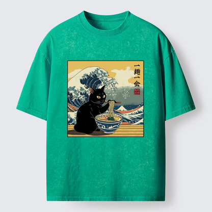 Tokyo-Tiger A Cat’s Ramen Moment Washed T-Shirt