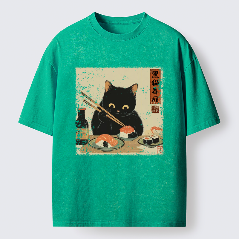Tokyo-Tiger Meow Sushi Time Washed T-Shirt