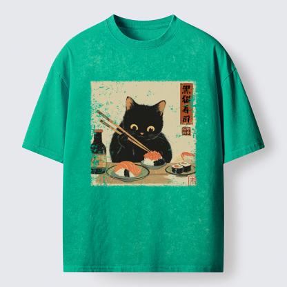Tokyo-Tiger Meow Sushi Time Washed T-Shirt