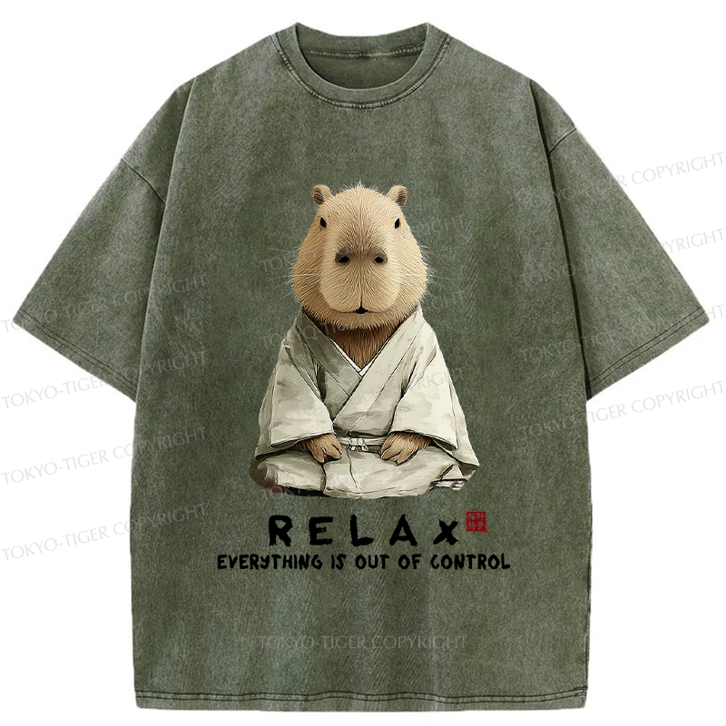 Tokyo-Tiger Zen Capybara：Relax, it's all chaos Washed T-Shirt