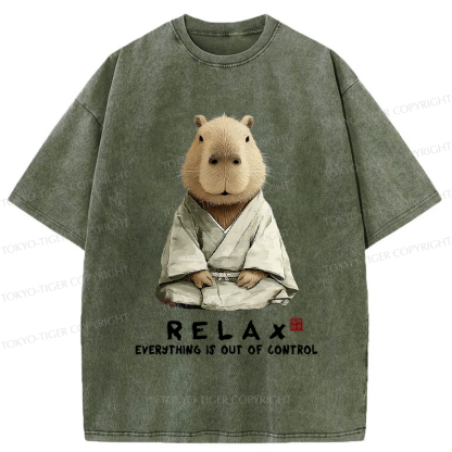 Tokyo-Tiger Zen Capybara：Relax, it's all chaos Washed T-Shirt