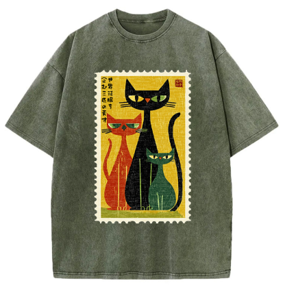 Tokyo-Tiger World Domination Squad Cat Poster Washed T-Shirt