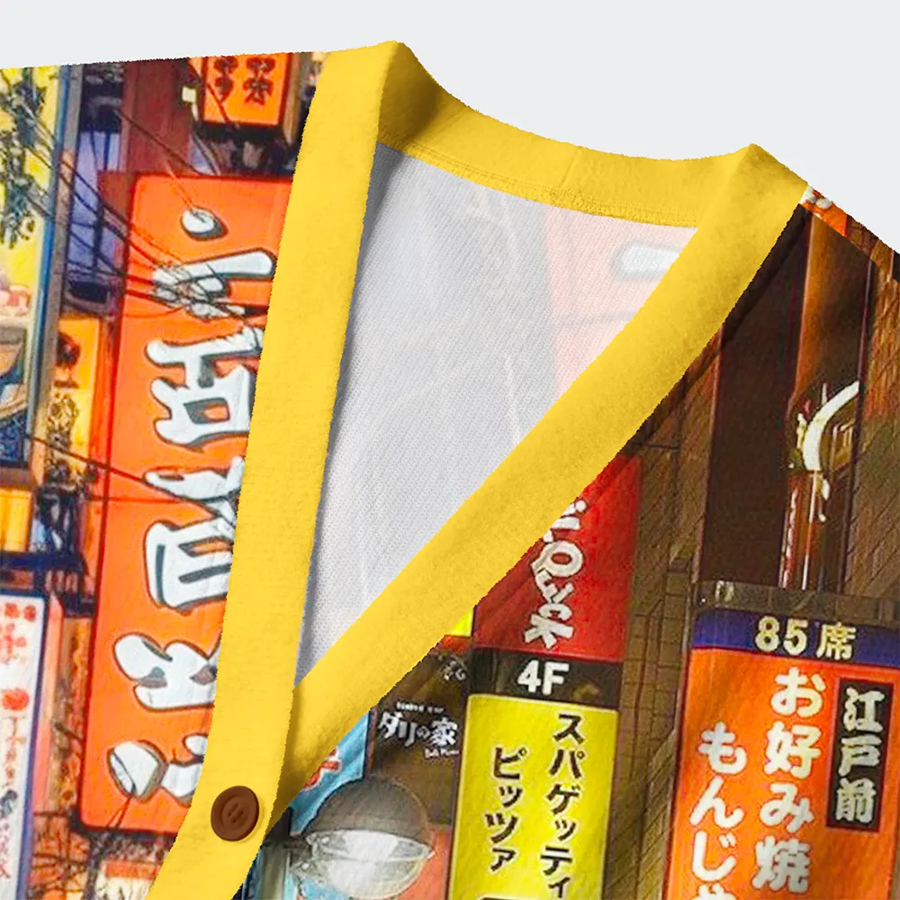 Tokyo-Tiger A Walk Through Japan's Night Glow Ugly Cardigan Sweater