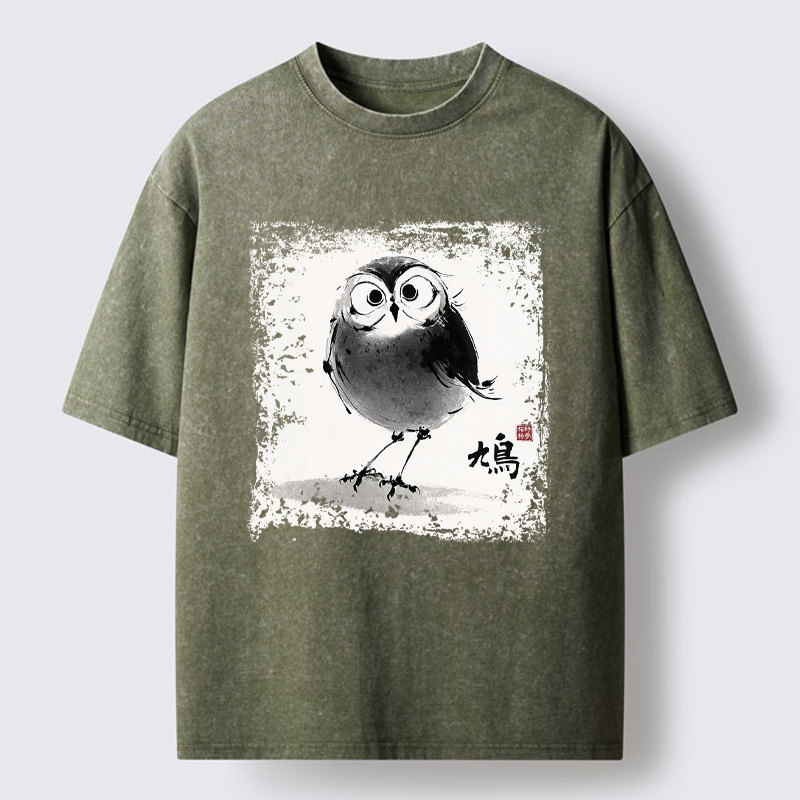 Tokyo-Tiger A Bird In Ink Washed T-Shirt