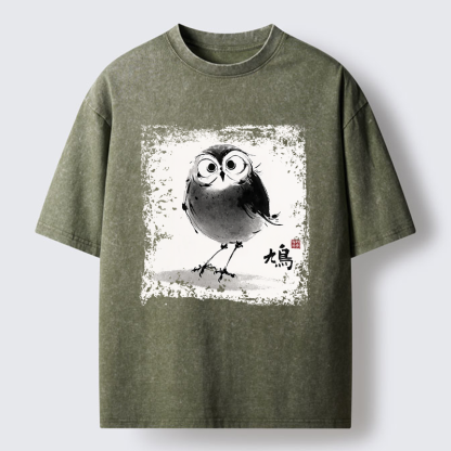 Tokyo-Tiger A Bird In Ink Washed T-Shirt