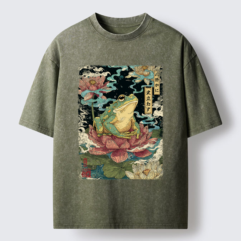 Tokyo-Tiger The Meditating Frog: Calm in Chaos Washed T-Shirt